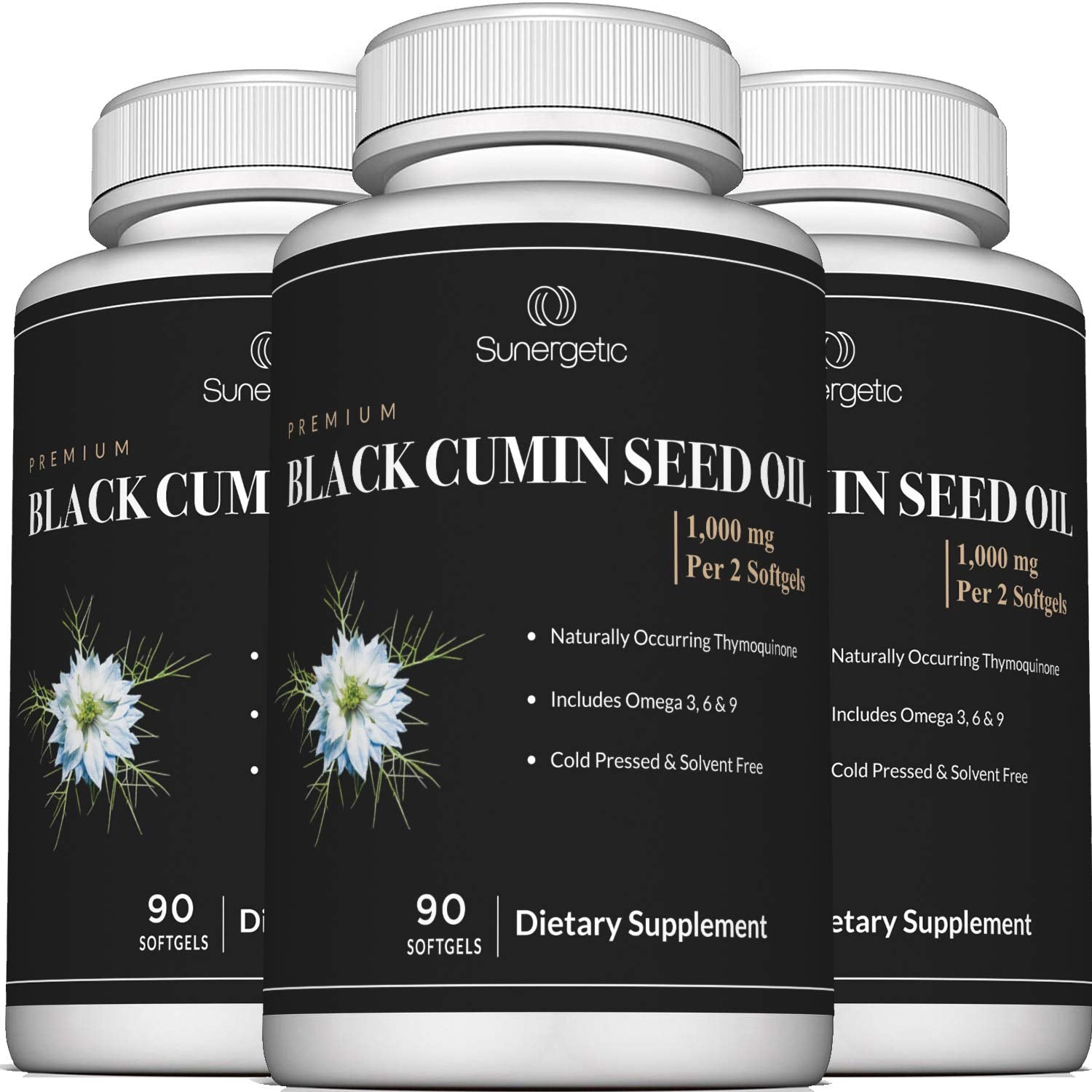 Sunergetic Black Cumin Seed Oil Softgels – 1,000mg per Serving | Pack of 2 (90 Softgels Each)