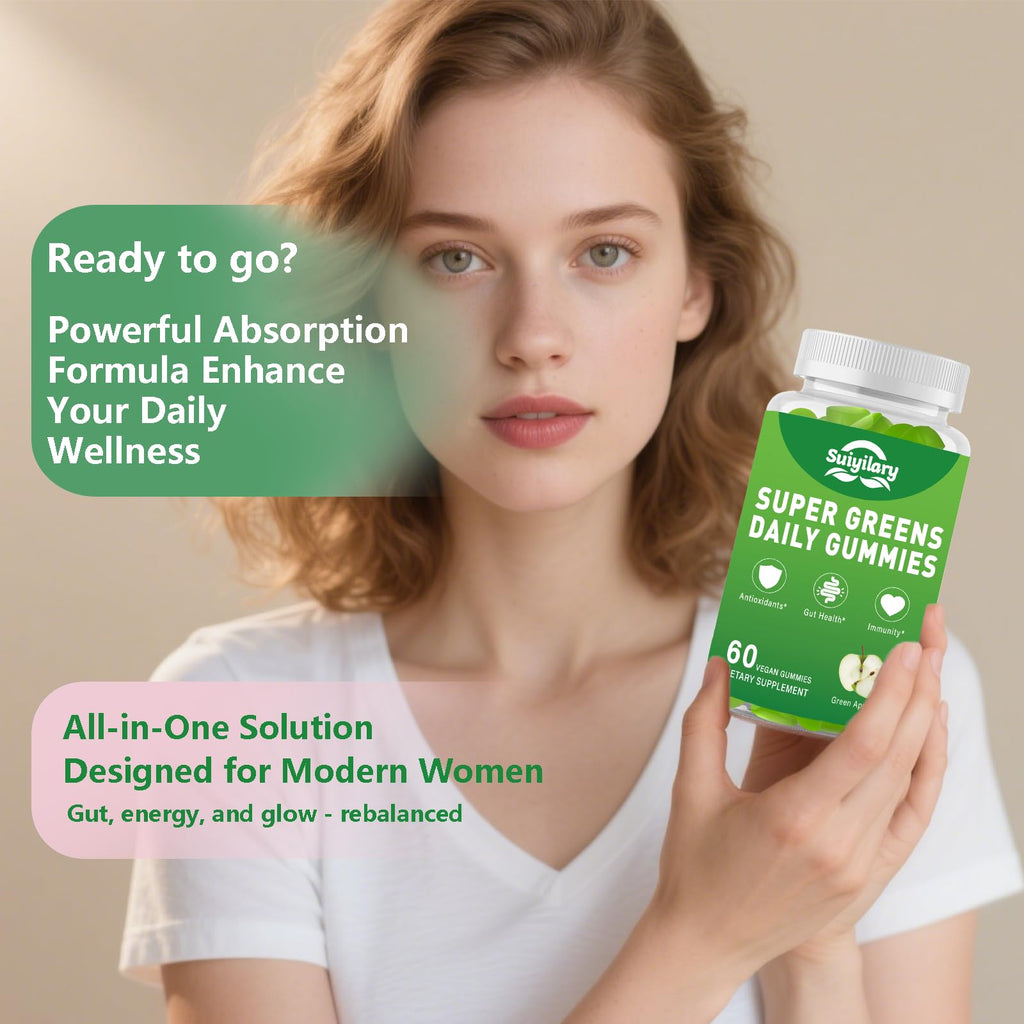 Sugar Free Supergreens Gummies – Apple Flavor, 60 Count | Immune & Gut Health