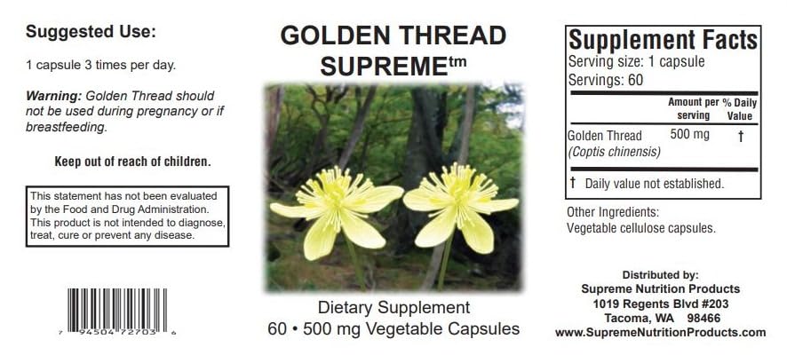 Supreme Nutrition Golden Thread Supreme – 60 Pure Coptis Chinensis Vegetarian Capsules (Pack of 2)