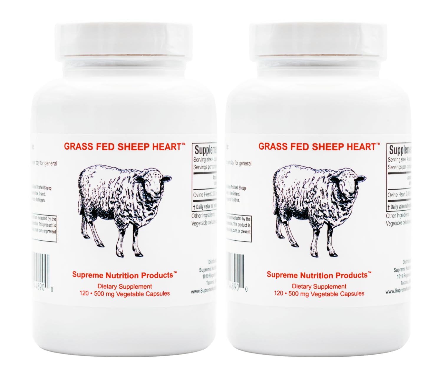 Supreme Nutrition Grass-Fed Sheep Heart Capsules – 120 Ovine Heart (Pack of 2)