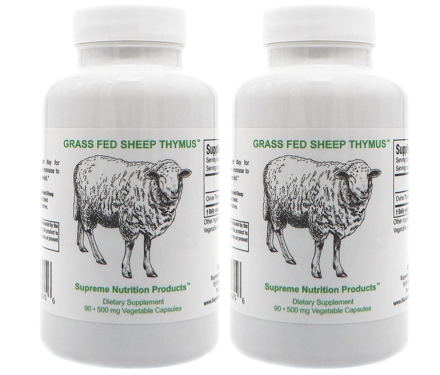Supreme Nutrition Sheep Thymus - 100% Grass-Fed, NZ Finished, 2-Pack (90 Capsules Each)
