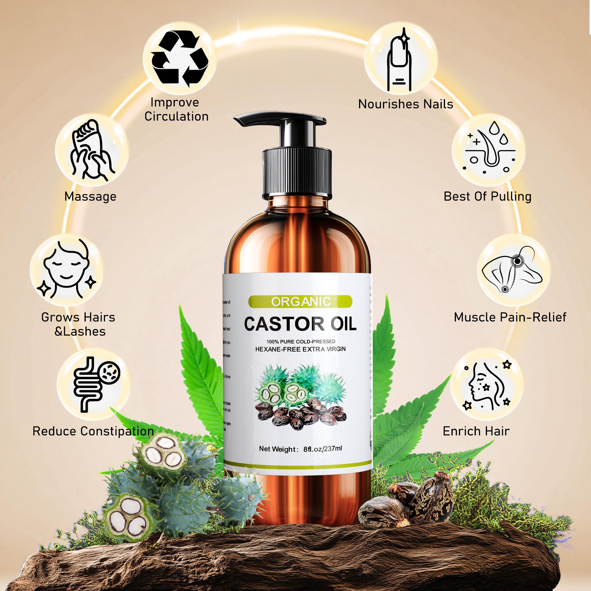 Suquuee Castor Oil Pack – 60 Patches + 8oz Organic Oil