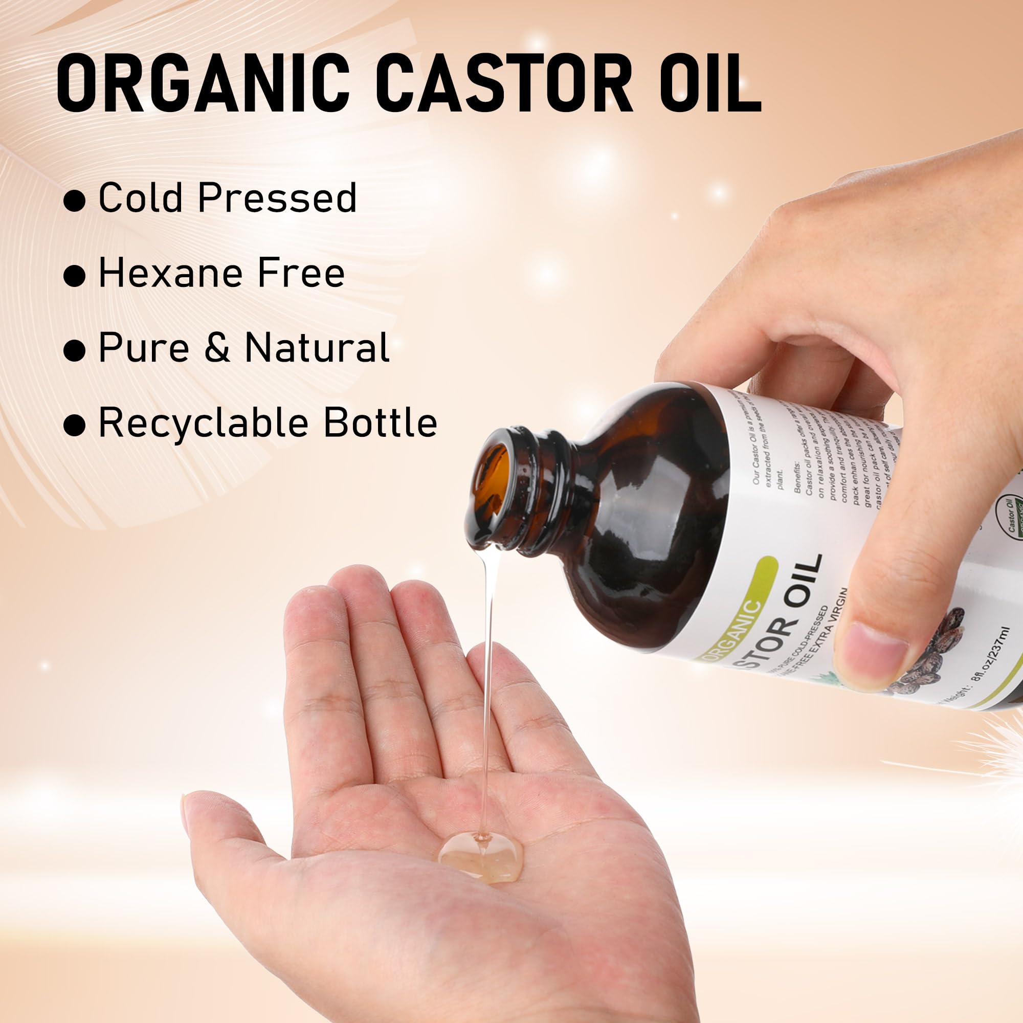 Suquuee Castor Oil Pack Set – 98 Patches + 8oz Organic Cold-Pressed Oil for Belly Button, Abdomen & Full Body