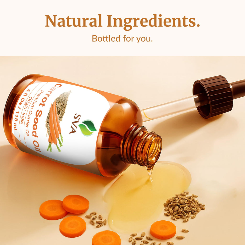SVA Carrot Seed Oil - 4 Fl Oz – 100% Natural Cold Pressed Carrot Oil - for Face, Skin Care, Hair Care, Scalp Massage & Body Massage – Carrier Oil with Dropper