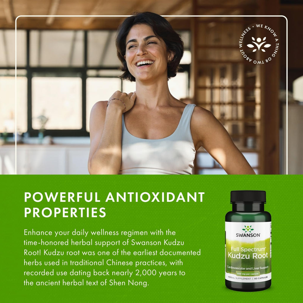 Swanson Full Spectrum Kudzu Root – Herbal Supplement for Heart & Liver Health – May Support Blood Pressure & Cholesterol – 60 Capsules 500 mg – 2 Pack