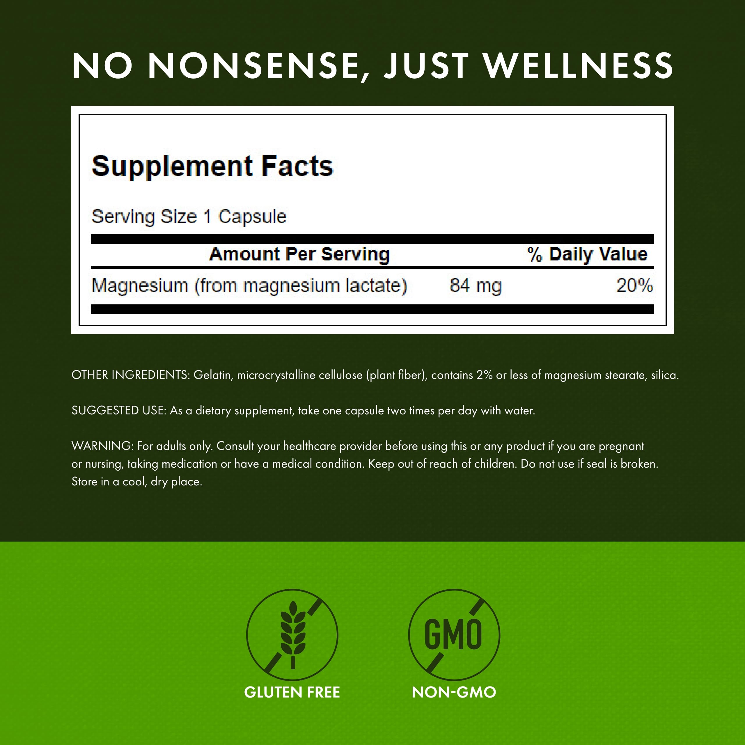 Swanson Magnesium Lactate - Lactose-Free Magnesium with Gentle Absorption | 4-Pack (480 capsules)