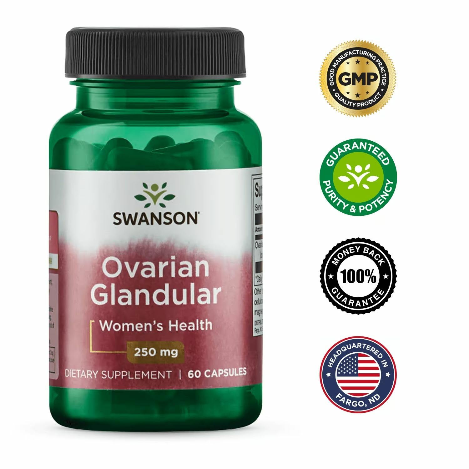 Swanson Ovarian Glandular - Women's Health Supplement, 60 Caps, 250mg (2 Pack)