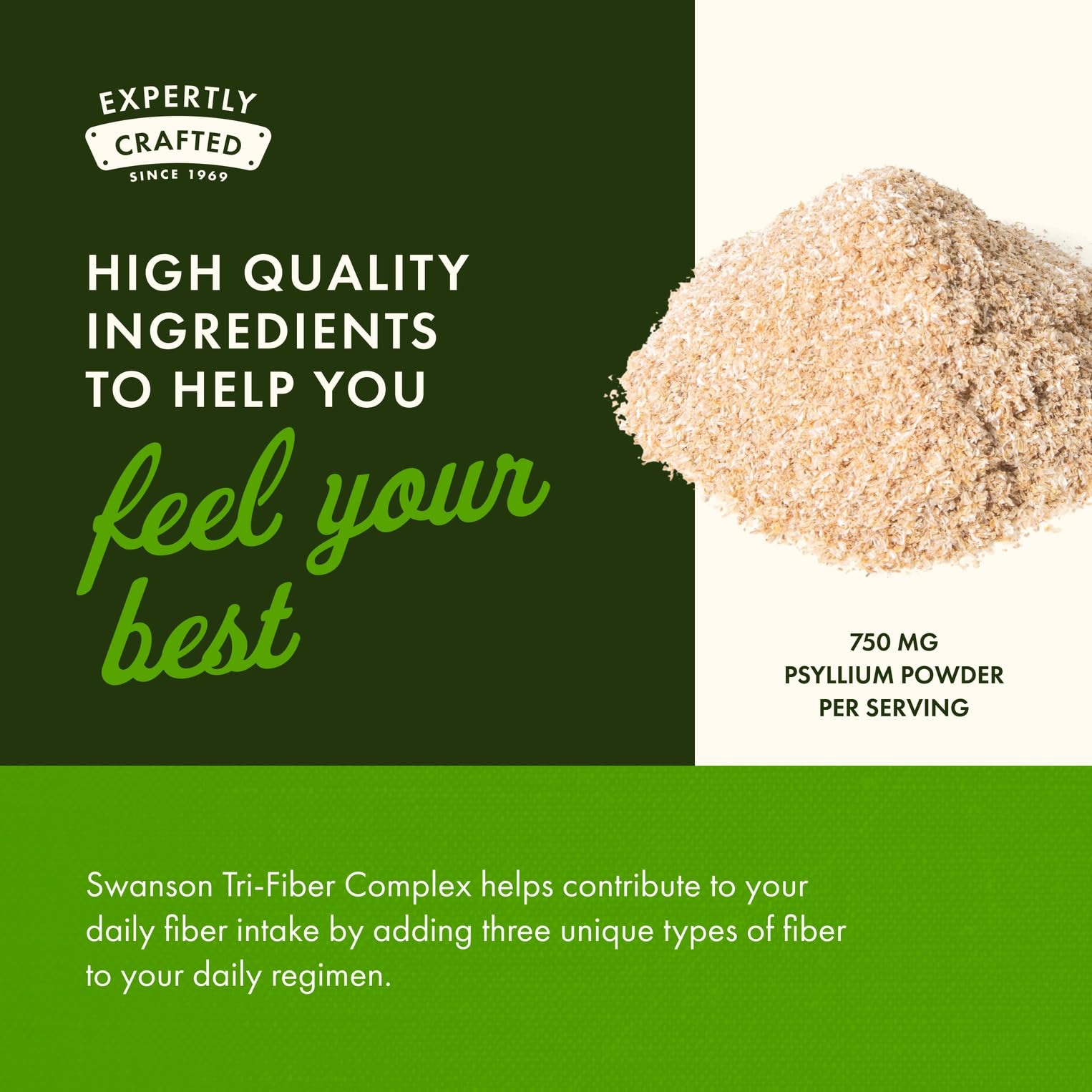 Swanson Tri-Fiber Complex - Digestive Health Fiber Supplement with Psyllium, Oat Bran & Apple Pectin (100 Capsules) - 4 Pack
