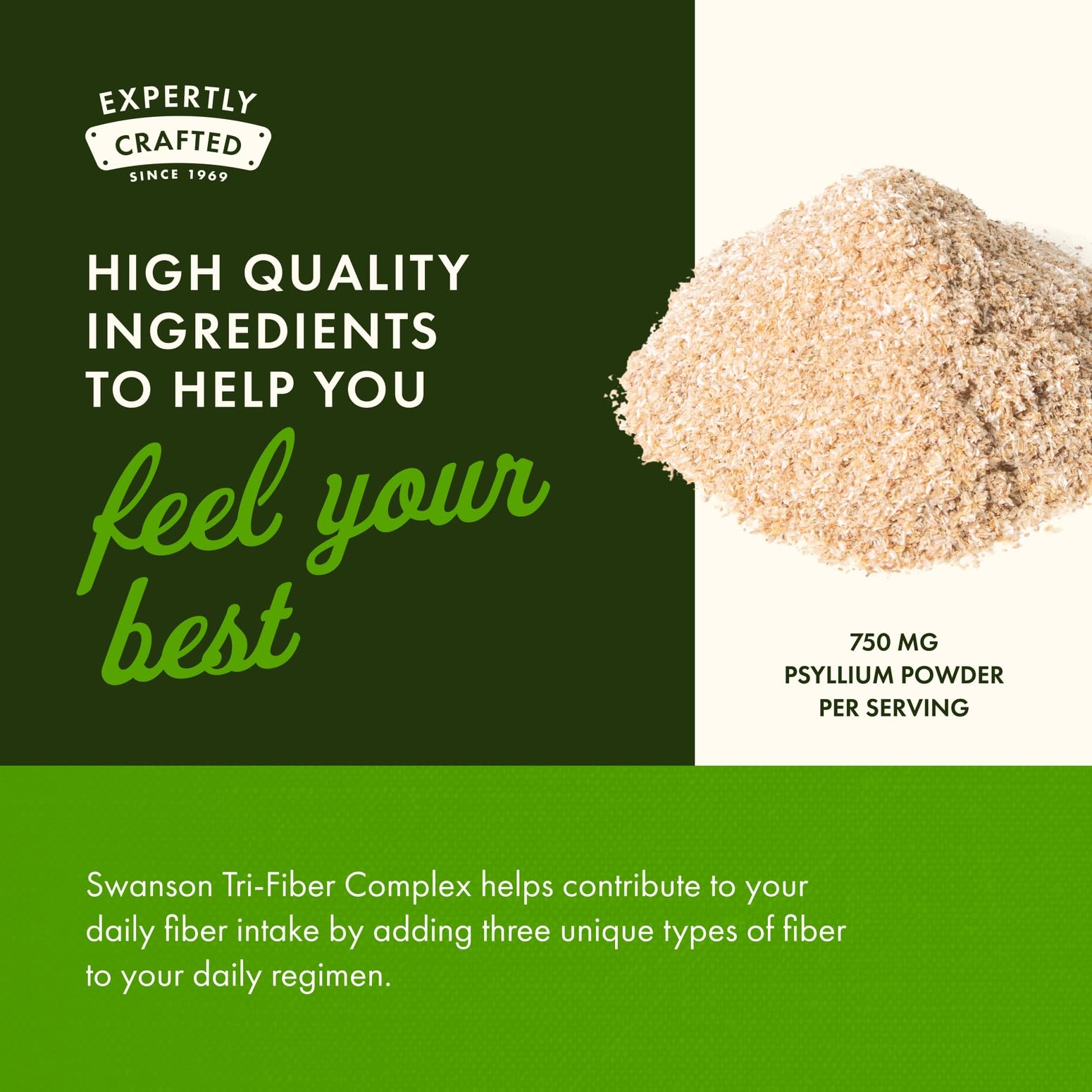 Swanson Tri-Fiber Complex - Digestive Health (Psyllium, Oat Bran, Apple Pectin) 100 Caps - 2 Pack