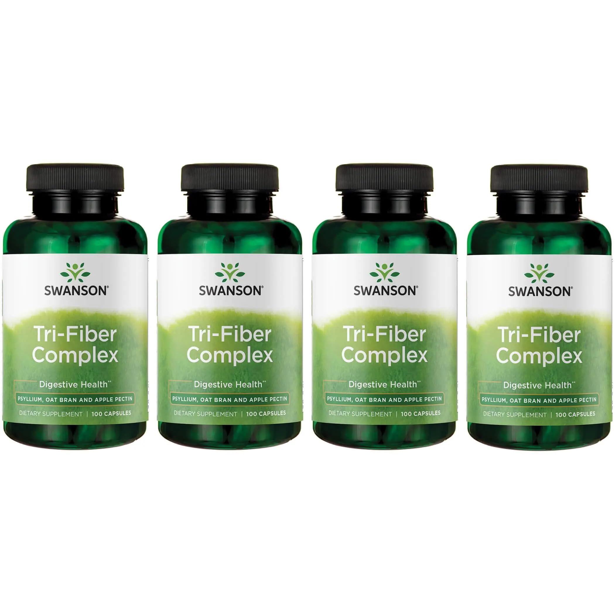 Swanson Tri-Fiber Complex - Digestive Health Fiber Supplement with Psyllium, Oat Bran & Apple Pectin (100 Capsules) - 4 Pack
