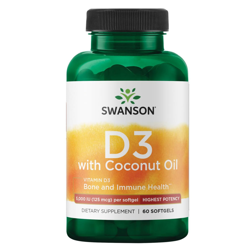 Swanson High Potency Vitamin D-3 with Coconut - 125 mcg, 60 Softgels