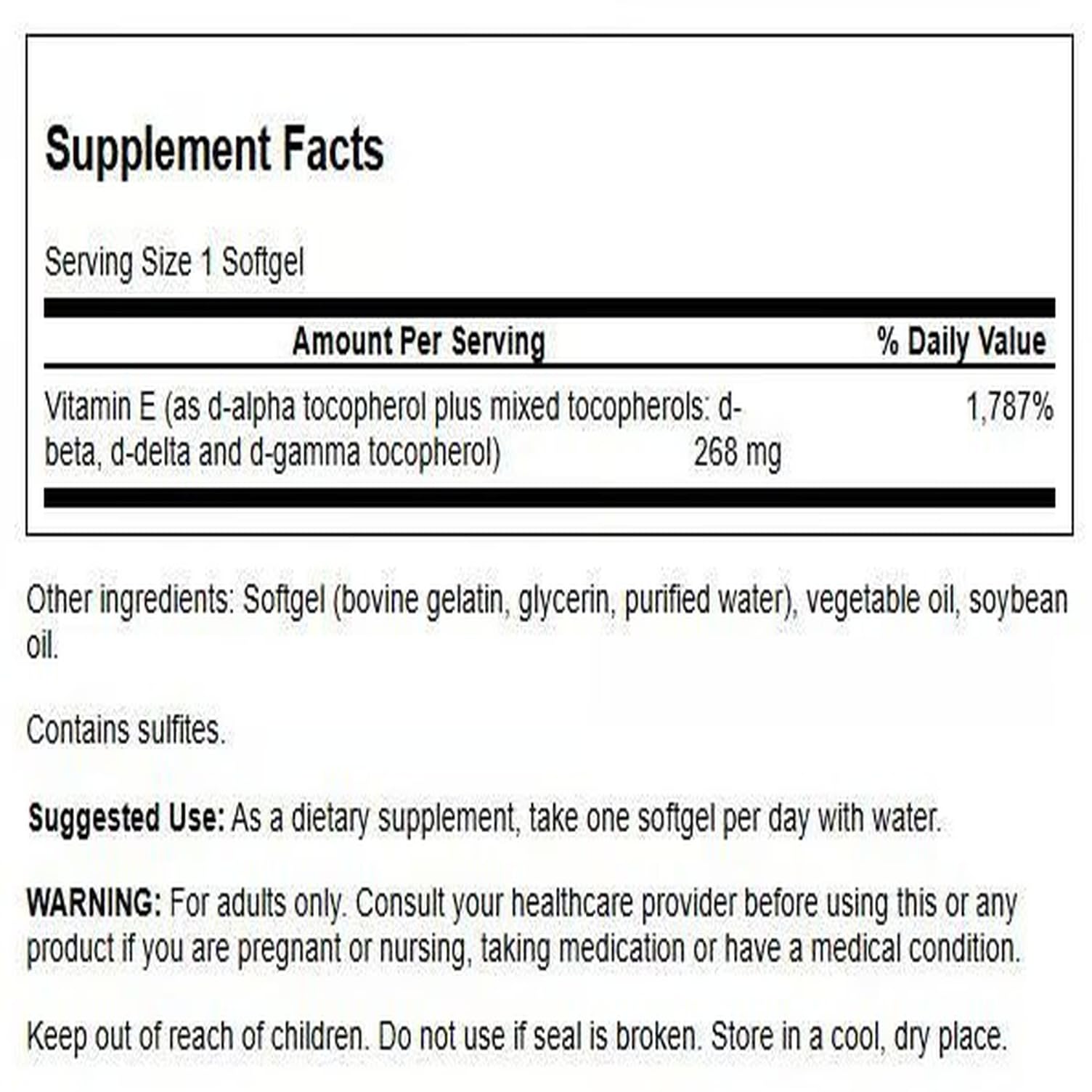 Swanson Vitamin E Mixed Tocopherols 400 IU (268 mg) Softgels - 100 Softgels