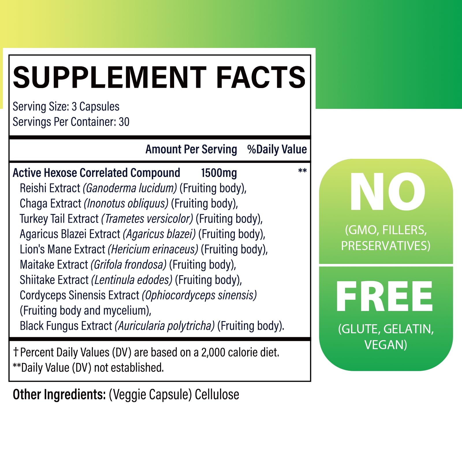 SZCZEKIN AHCC 1500 mg with 8 Mushroom Extracts – 540 Vegan Capsules