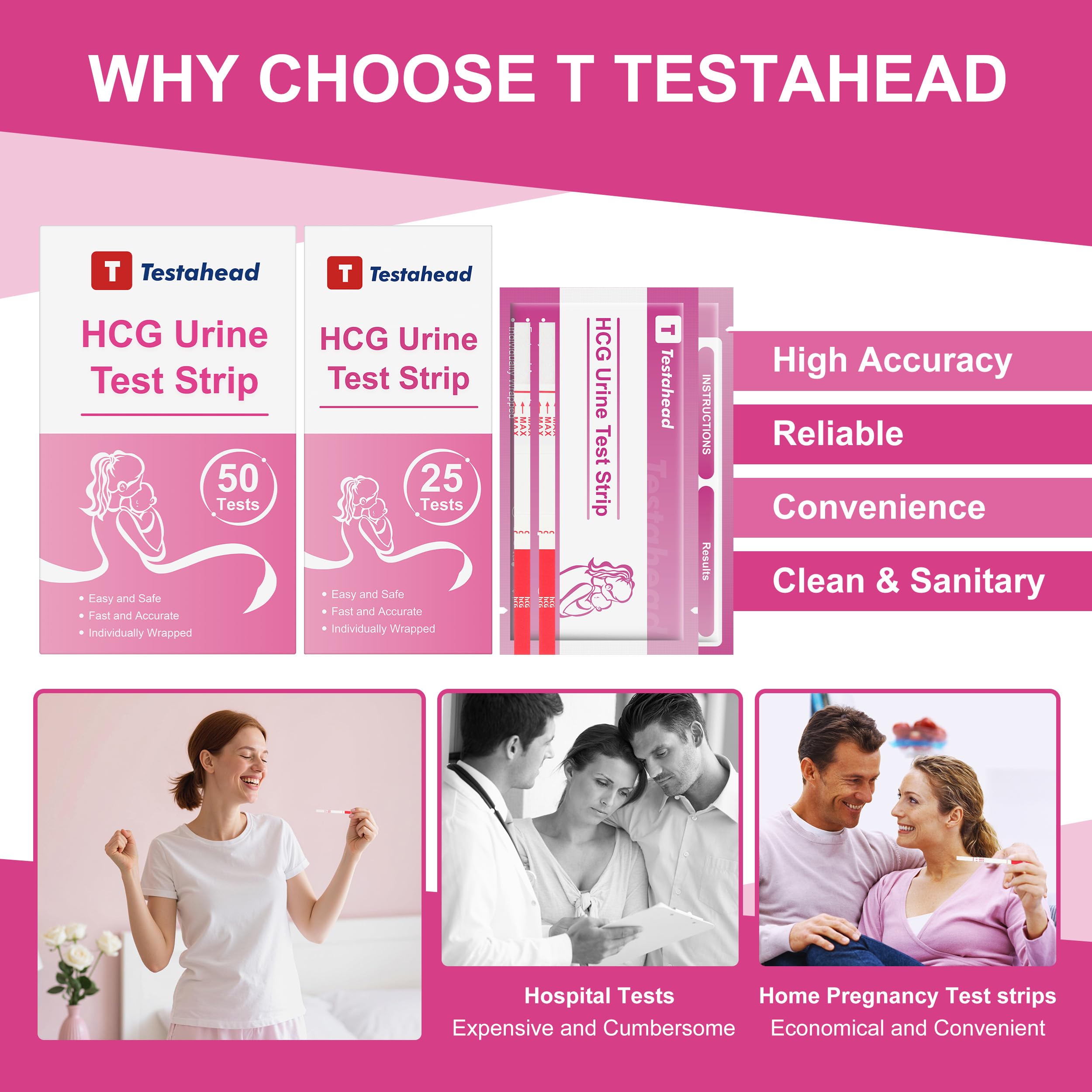 T TESTAHEAD Pregnancy Test Strips – 25 Count, High Sensitivity for Early Detection