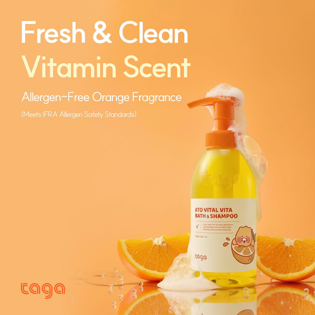 TAGA ATO Vital Vita Kids Bath & Shampoo 300 ml – Vegan, Hypoallergenic 2-in-1 Cleanser