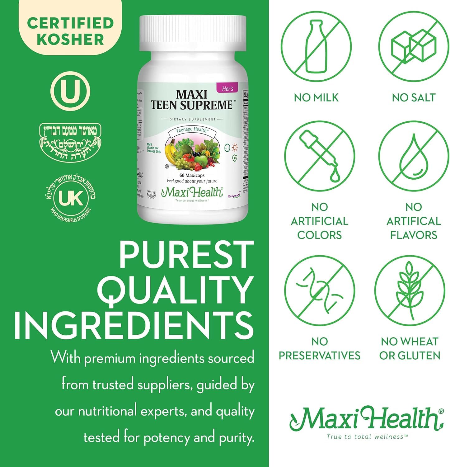 Teen Vitamins for Girls 12-17 - Teen Multivitamin Supreme with D3, Iron, Calcium, Biotin, Digestive Enzymes – Teenager Girl Multi Vitamins for Energy, Immune & Mood Support – 60 Count