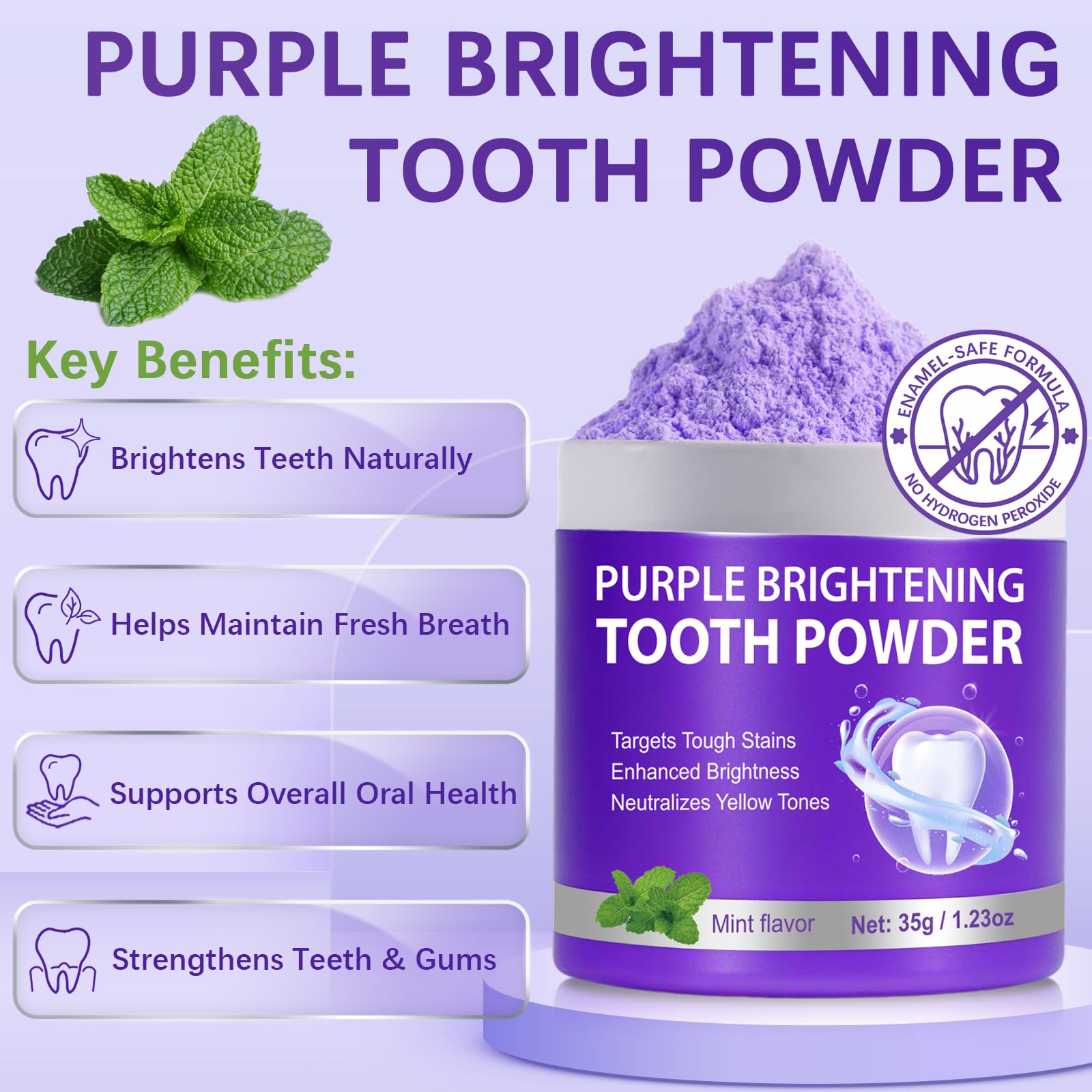 Teeth Whitening Powder & Booster – Enamel Safe, Sensitive Teeth, Fresh Breath (35g)