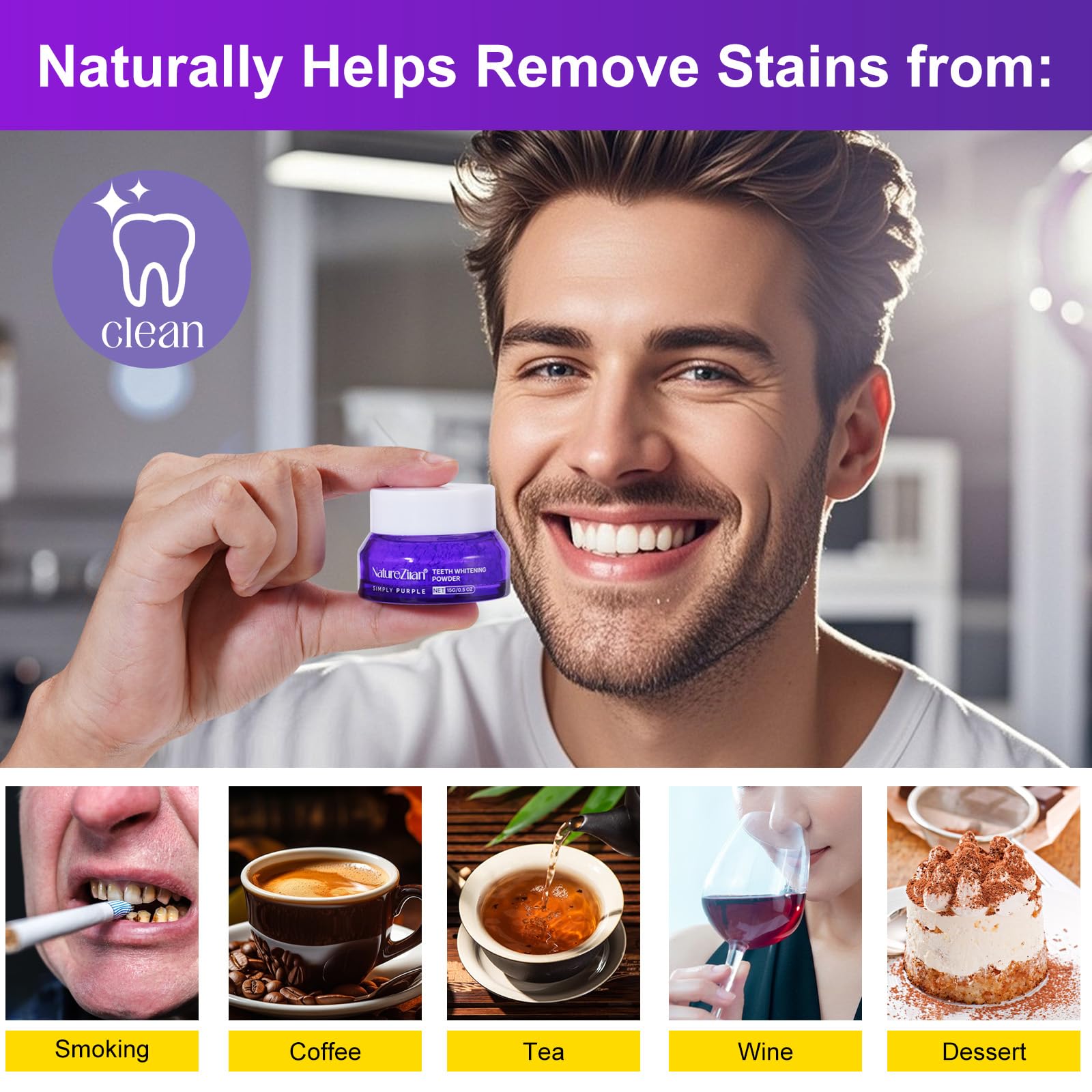 Teeth Whitening Powder 15g - Removes Stains, No Sensitivity | Coffee, Tea & Tobacco