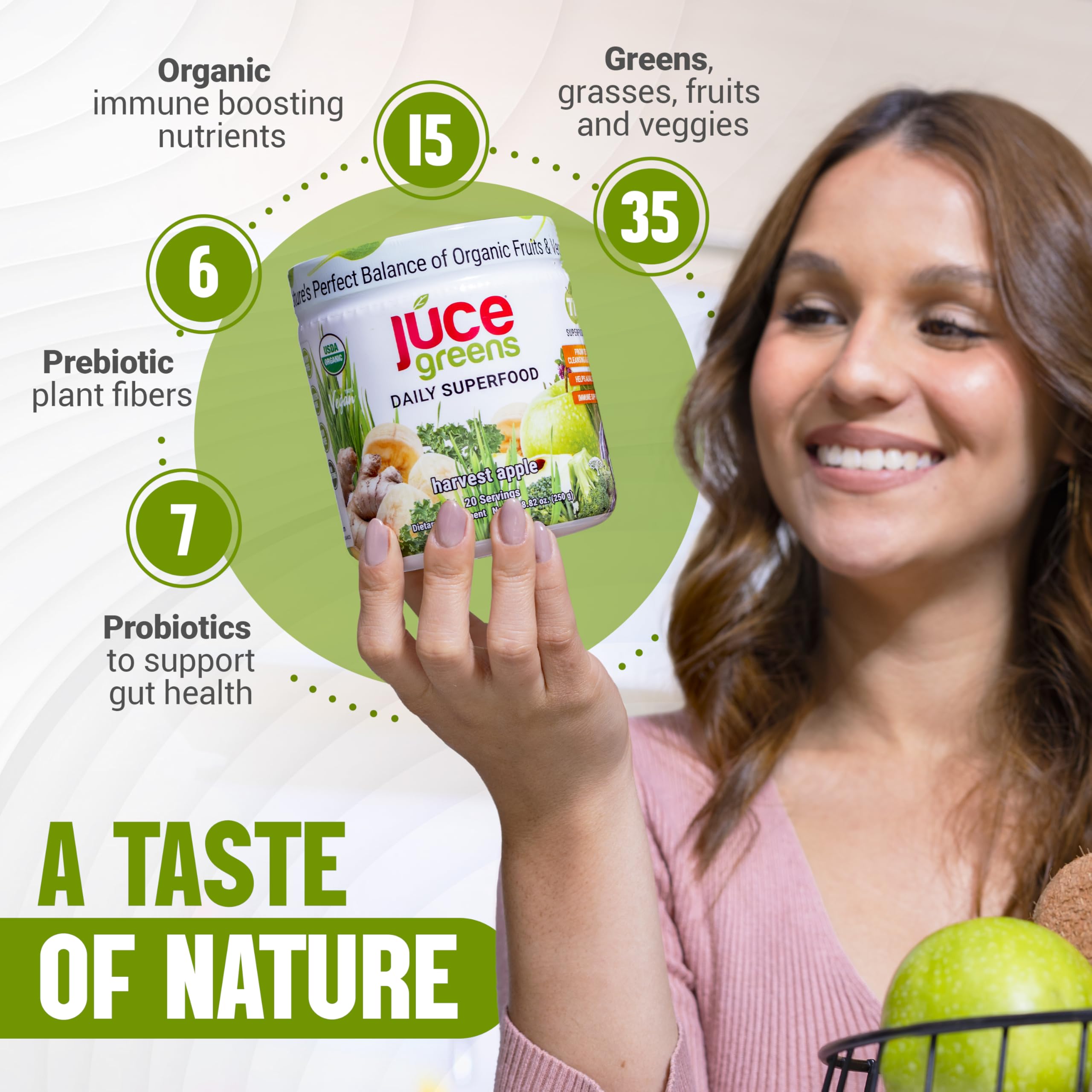 Terra Kai JUCE Green Superfood Powder - Harvest Apple, 77 Organic Superfoods (250 g)