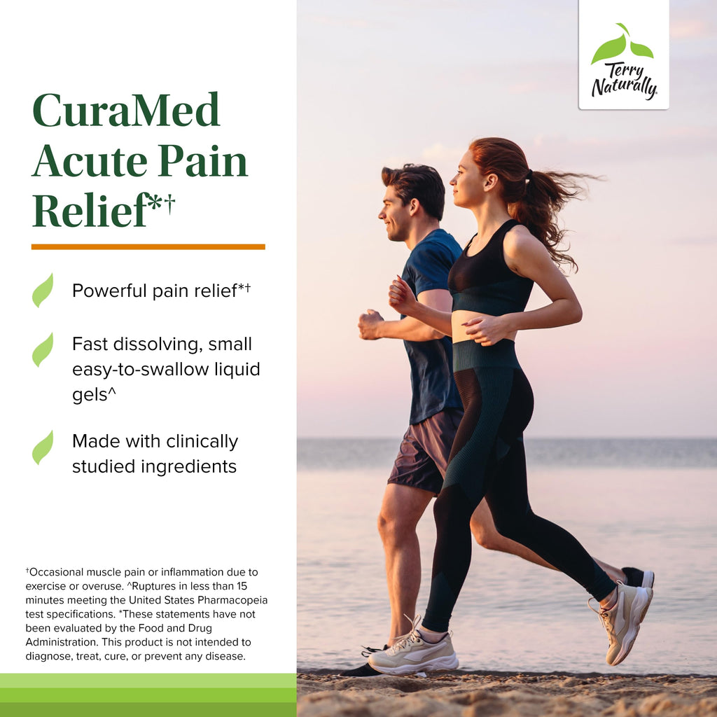 Terry Naturally CuraMed Acute Pain Relief – BCM-95 Curcumin + BOS-10 Boswellia with Black Sesame Seed Oil, 60 Liquid Gels