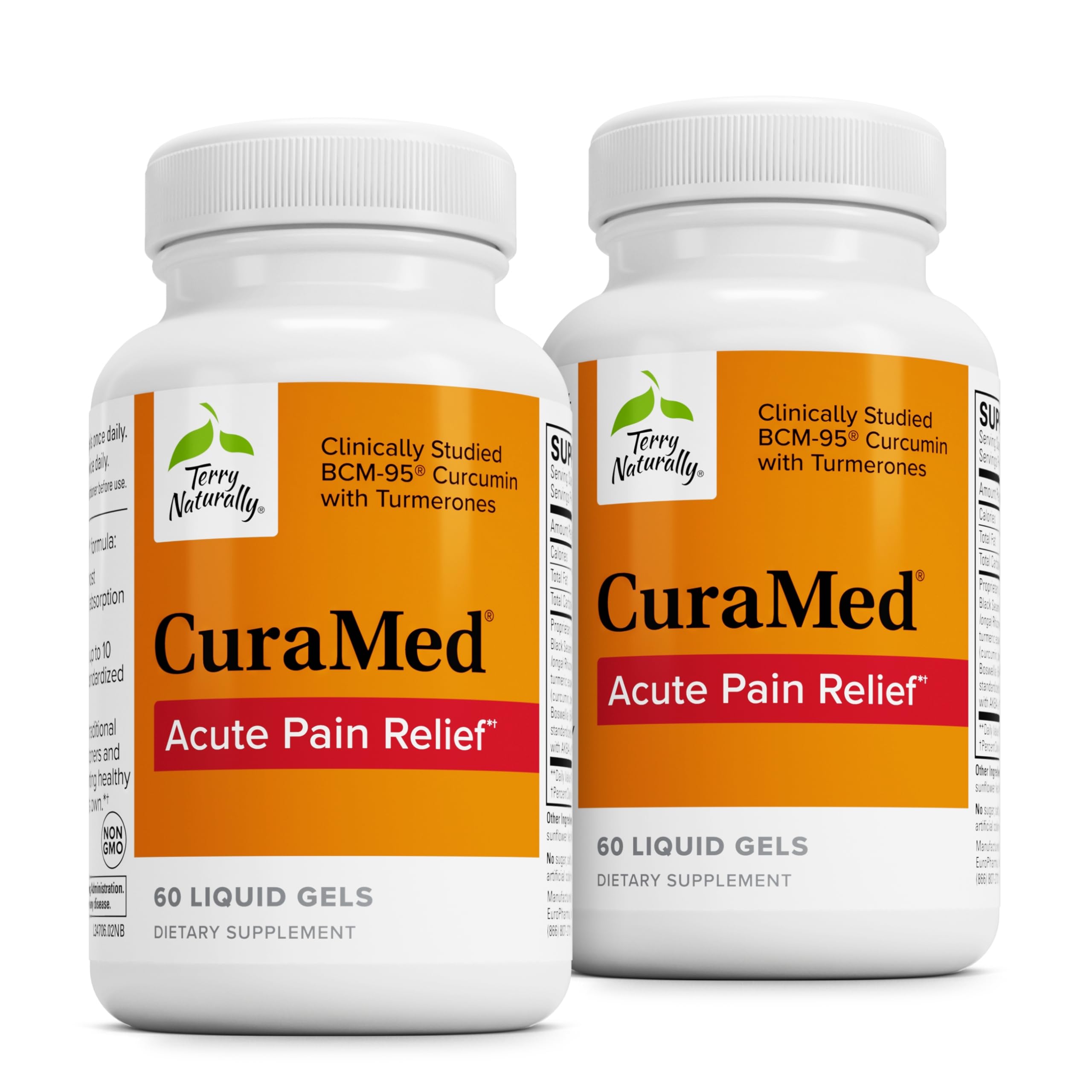 Terry Naturally CuraMed Acute Pain Relief - Supplement with BCM-95 Curcumin & BOS-10 Boswellia - Black Sesame Seed Oil to Support Relief of Occasional Discomfort - 60 Liquid Gels (Pack of 2)