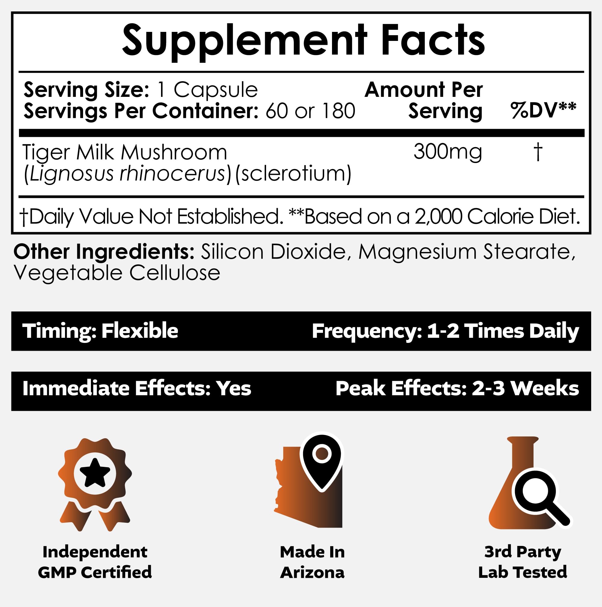 Nootropics Depot Tiger Milk Mushroom Capsules | 300mg | 180 Count | Lignosus rhinocerus Sclerotium | Cognition, Histamine, & Respiratory Support