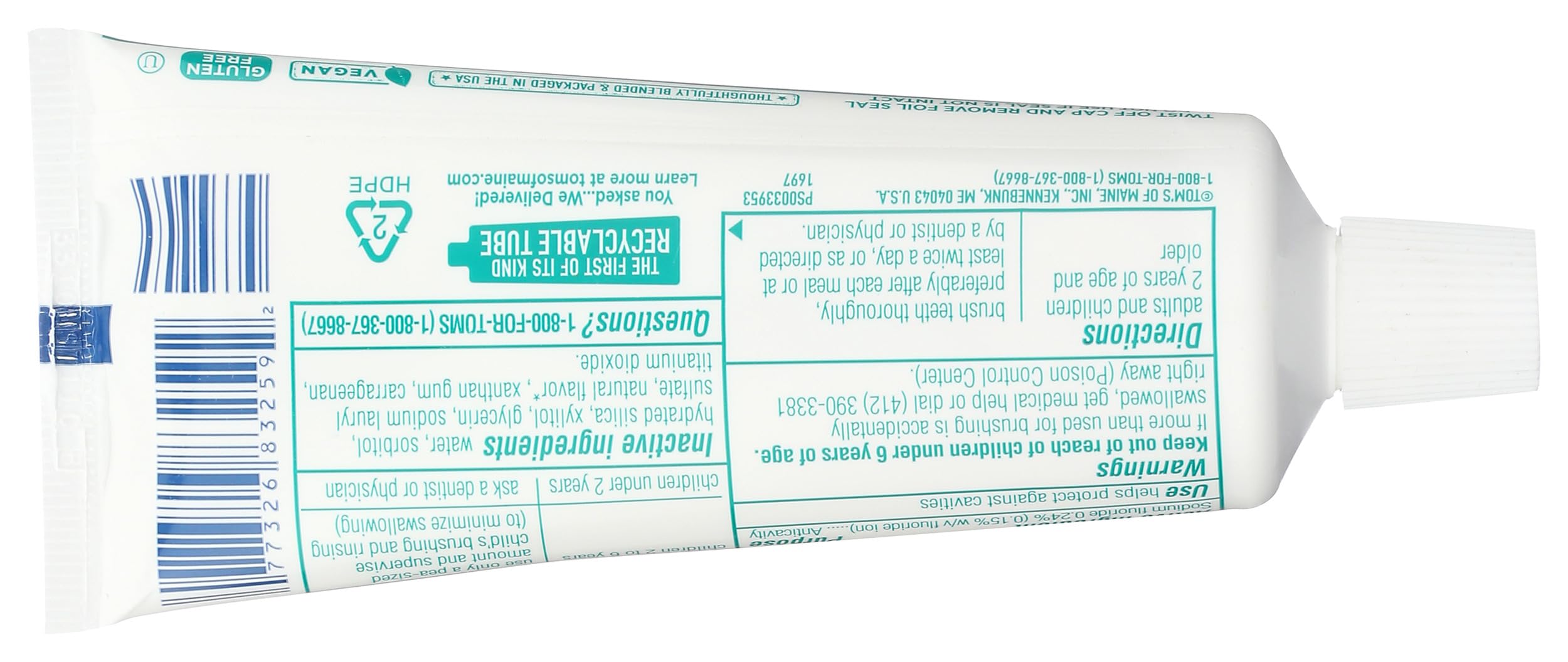 Tom's of Maine, Travel Size Anticavity Toothpaste - Fresh Mint, 3 Ounce