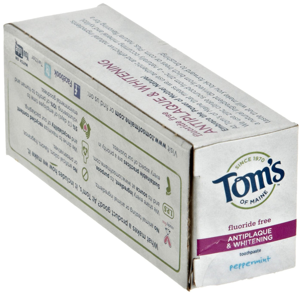 Tom's of Maine Fluoride Free Antiplaque & Whitening Toothpaste – Peppermint, 1 oz