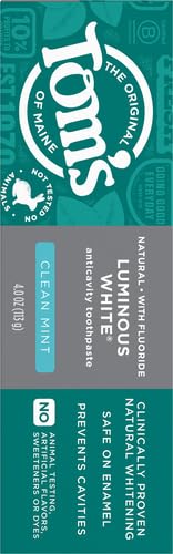 Tom's of Maine Luminous White Toothpaste with Fluoride – Clean Mint, 4.7 oz (Packaging May Vary)