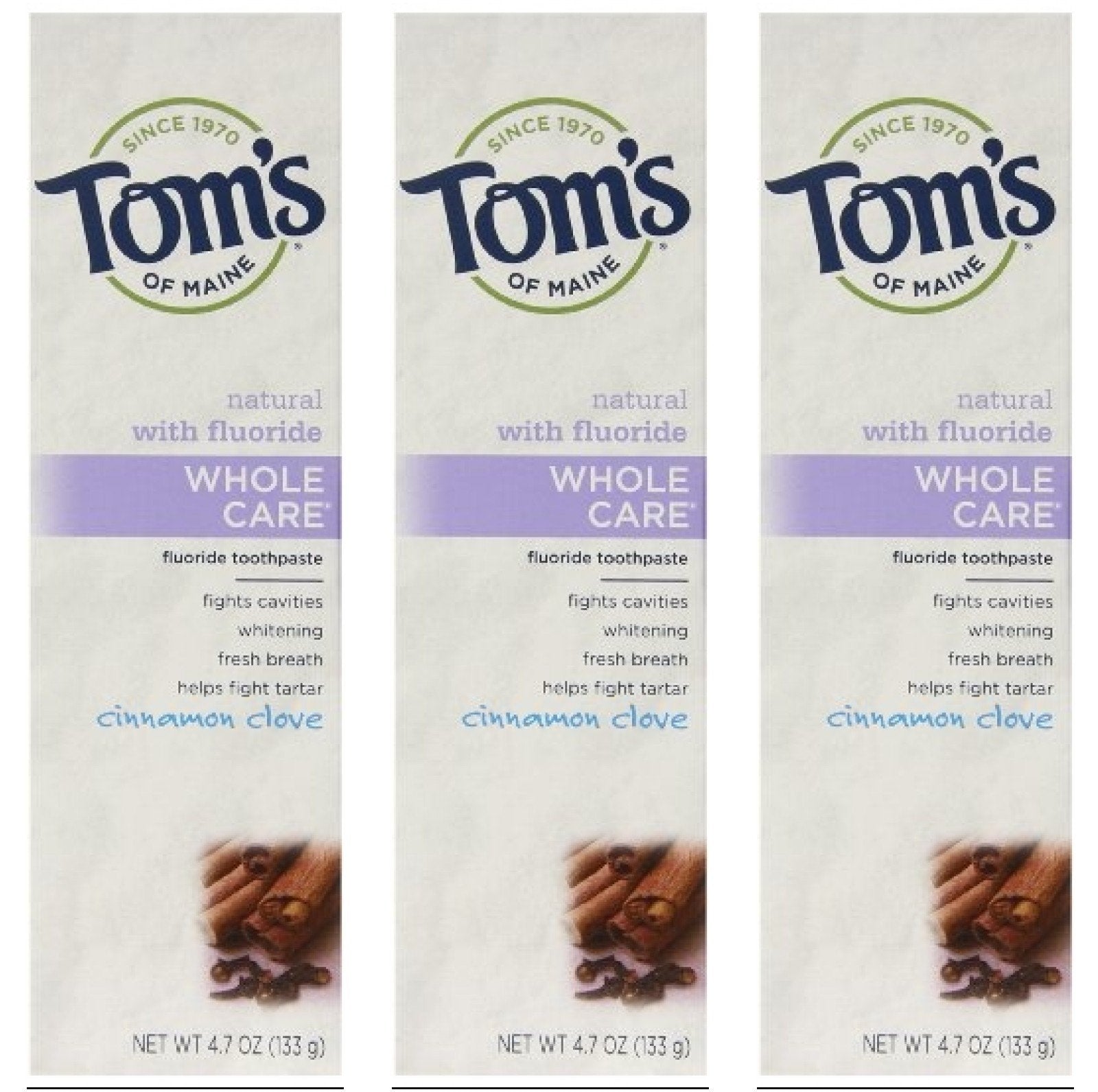 Tom's of Maine Natural Whole Care Toothpaste with Fluoride – Cinnamon Clove, 3 Count