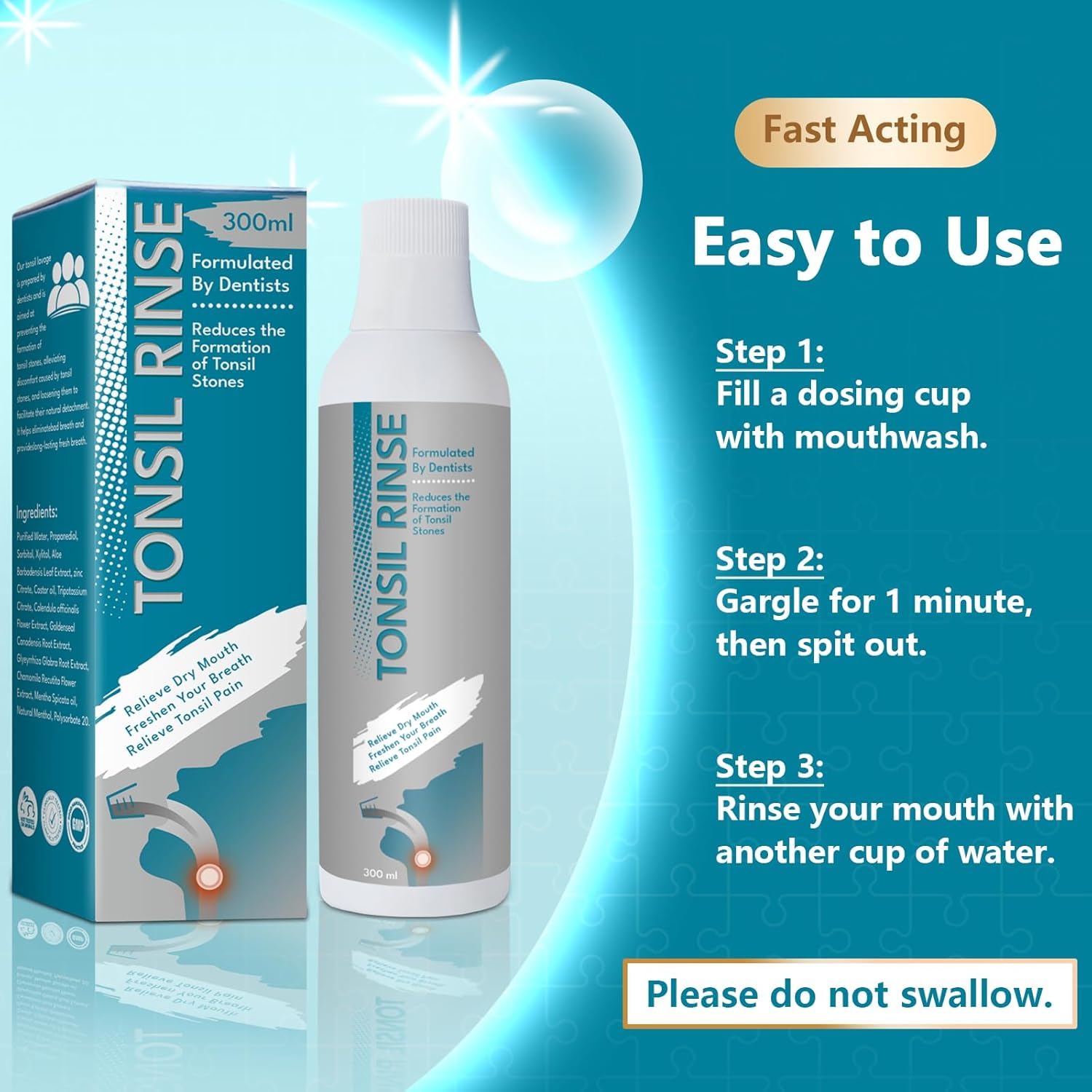 Tonsil Rinse - Natural Mouthwash for Tonsil Stones | Alcohol-Free, Breath Freshening 10 oz