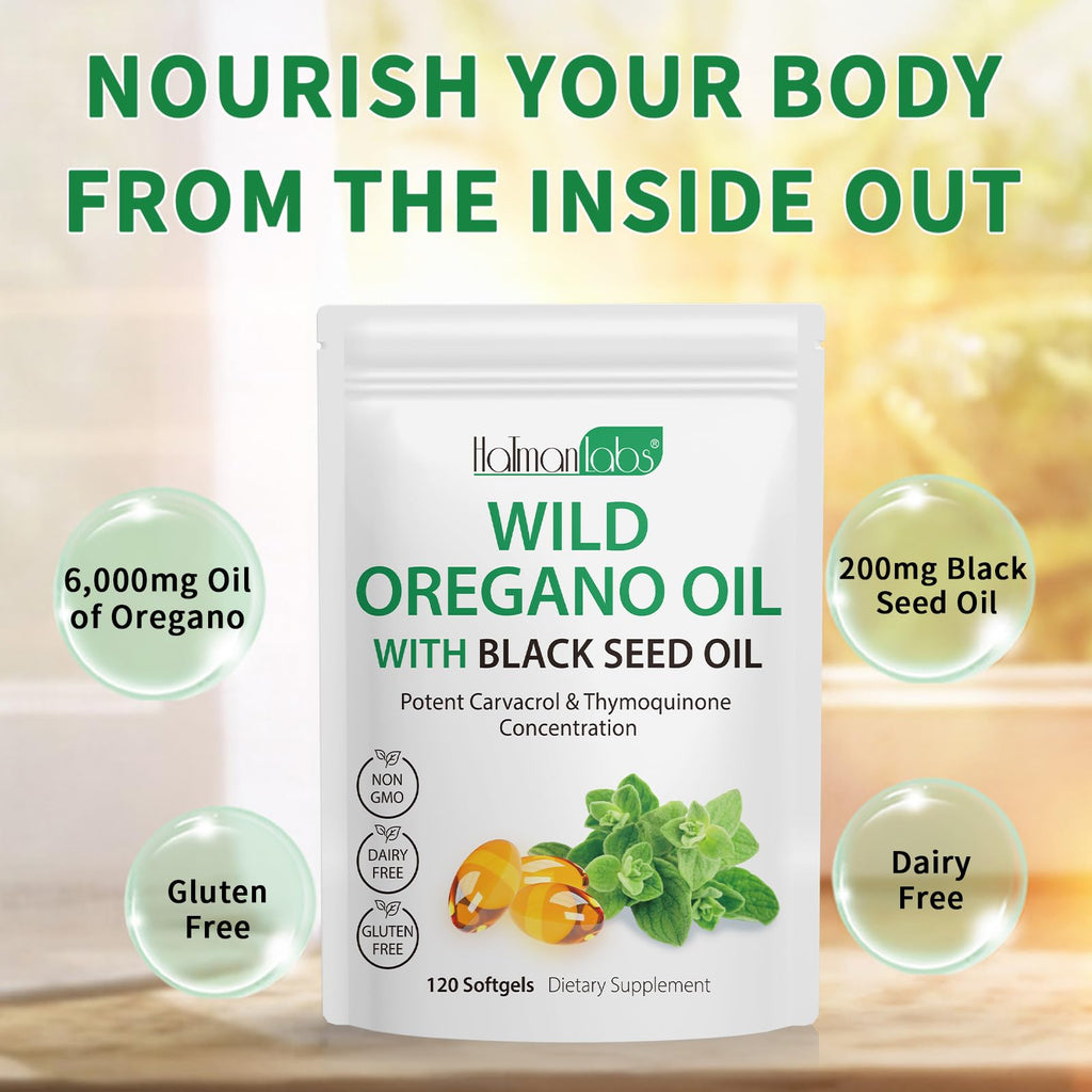 Tooffi Organic Oil of Oregano Softgels – 2-in-1 with Black Seed Oil, 6000mg + 200mg, 120 Softgels