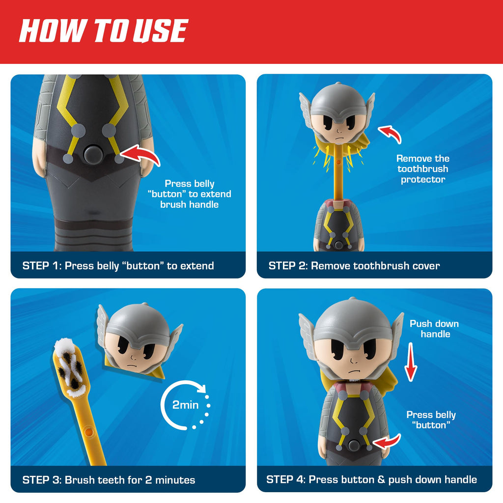 Brush Buddies Marvel Thor Kids Toothbrush – Soft Bristles & Poppin' Cap