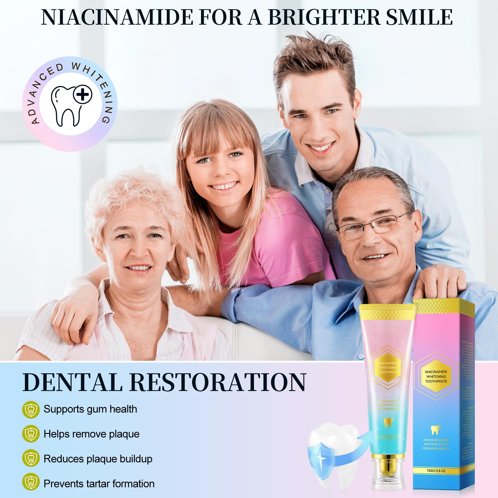 Niacinamide Whitening Toothpaste – Mint & Peach, 3.53oz | Whitening & Gum Health