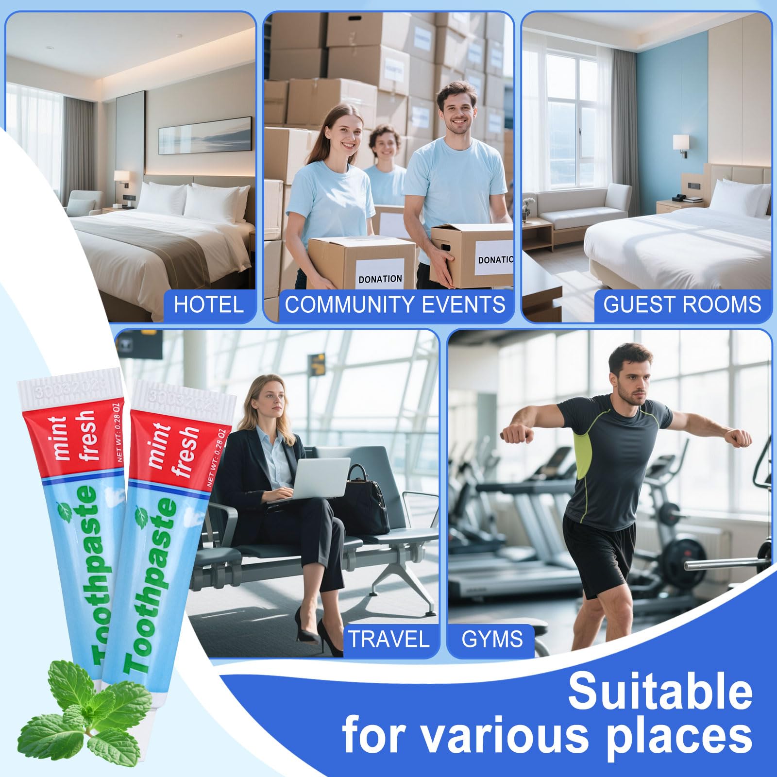 0.28oz Small Toothpaste Travel Size Bulk – 60 Pack, Mint, TSA Compliant