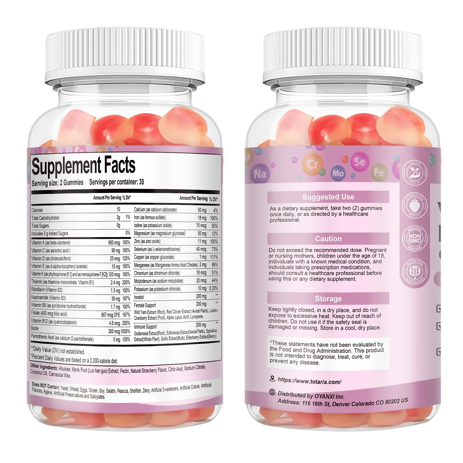 Totaria Sugar Free Multivitamin Gummies for Women 14+ – Iron, Folate, Biotin