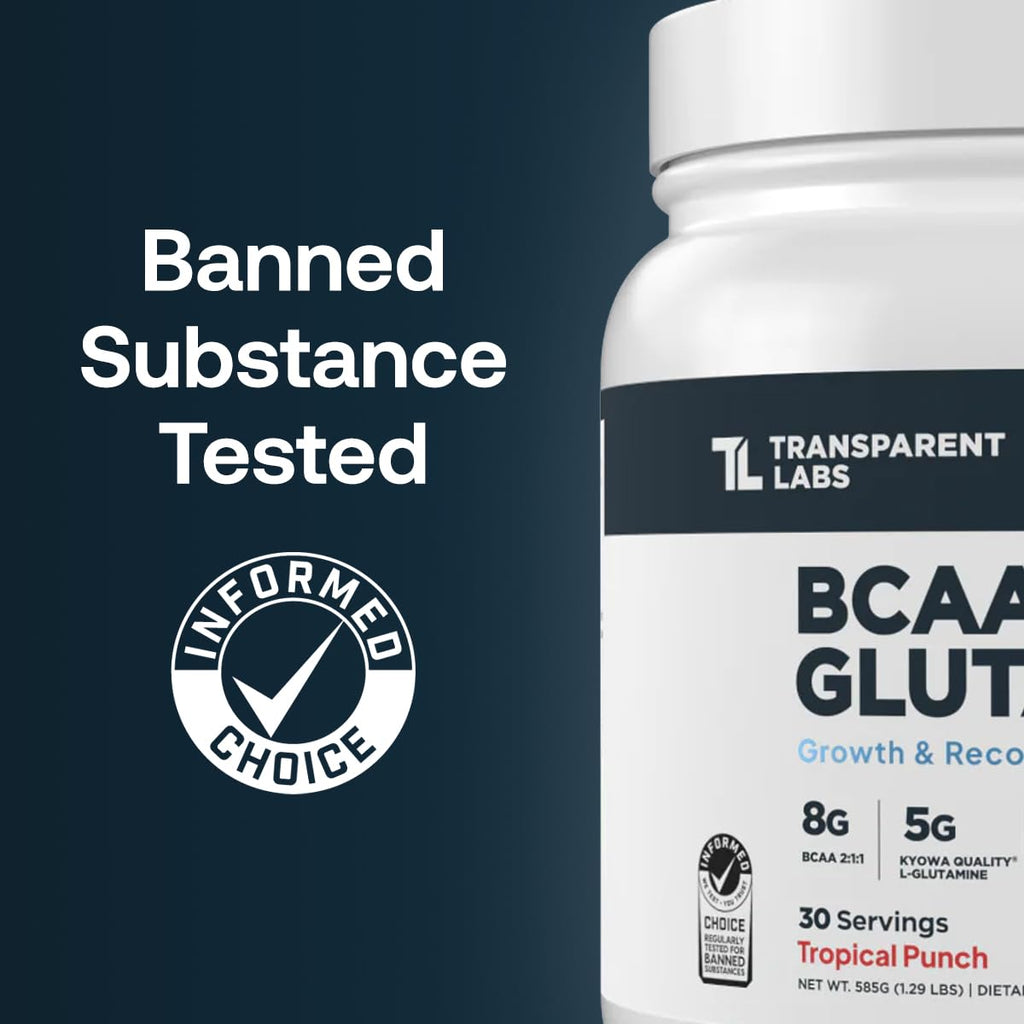 Transparent Labs BCAA Glutamine - 8,000 mg BCAAs + 5,000 mg L-Glutamine for Post-Workout Recovery, Endurance & Muscle Support - 30 Servings, Strawberry Lemonade