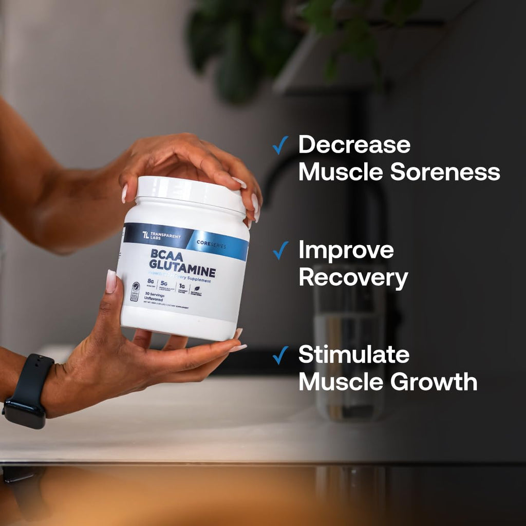 Transparent Labs BCAA Glutamine - 8,000 mg BCAAs + 5,000 mg L-Glutamine for Post-Workout Recovery, Endurance & Muscle Support - 30 Servings, Strawberry Lemonade