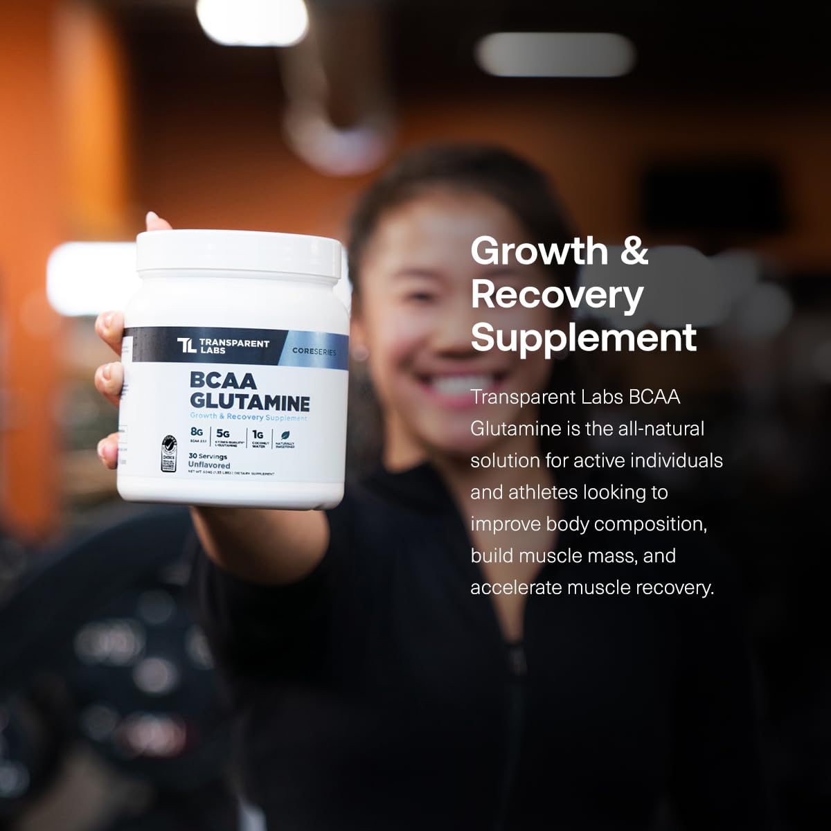 Transparent Labs BCAA Glutamine — 8000 Mg BCAA Powder with L Glutamine, Tropical Punch, 30 Servings
