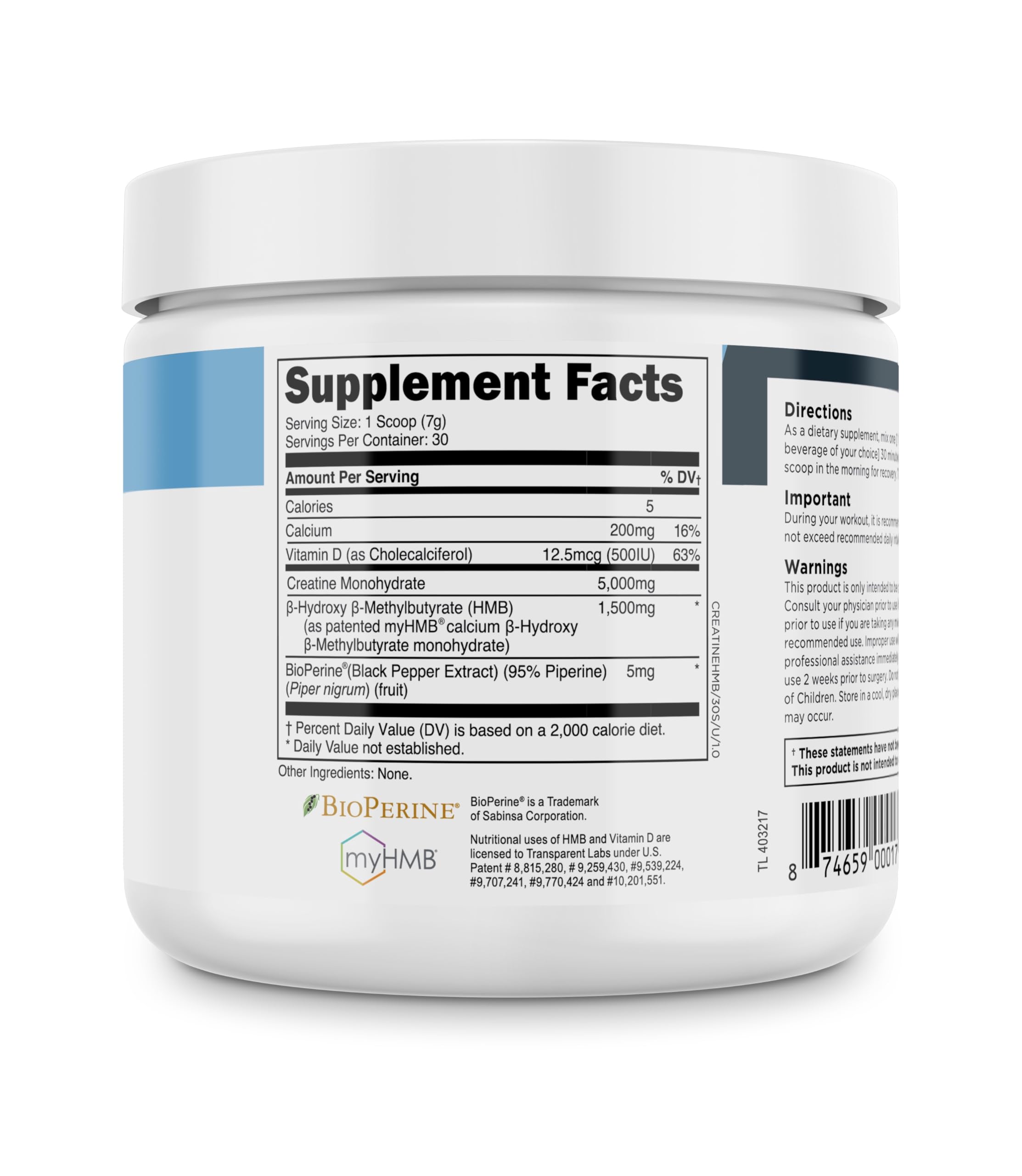 Transparent Labs Creatine HMB - Creatine Monohydrate with HMB | 30 Servings, Unflavored