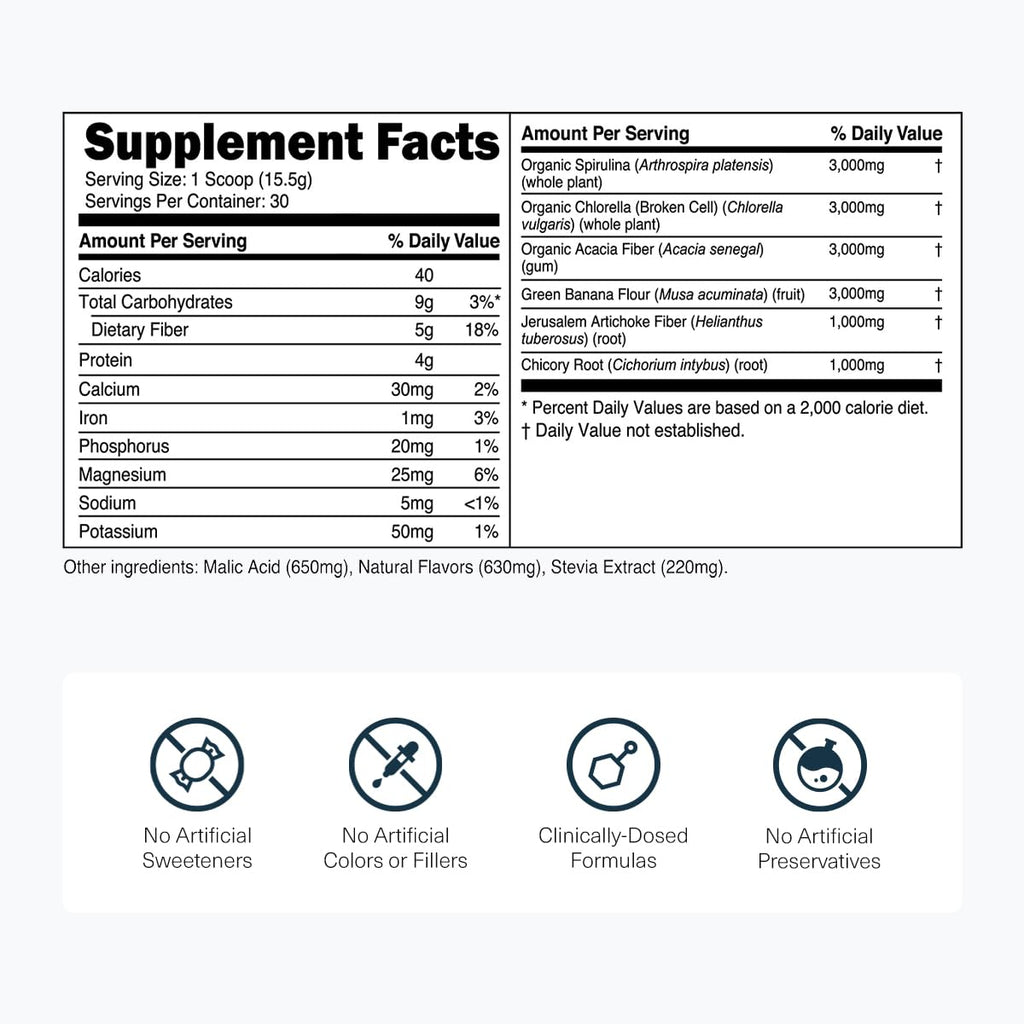 Transparent Labs Prebiotic Greens - Peach Mango, 30 Servings | Organic Spirulina, Chloerra, Acacia & Green Banana