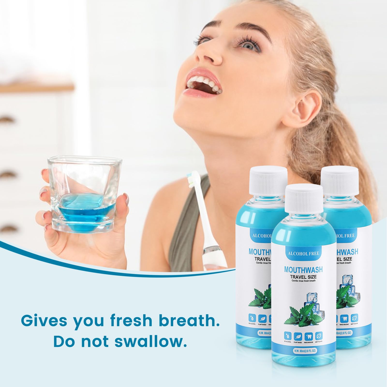 10 Pcs Travel Size Mouthwash – 80ml Mint Mini Bottles (Bulk Pack)