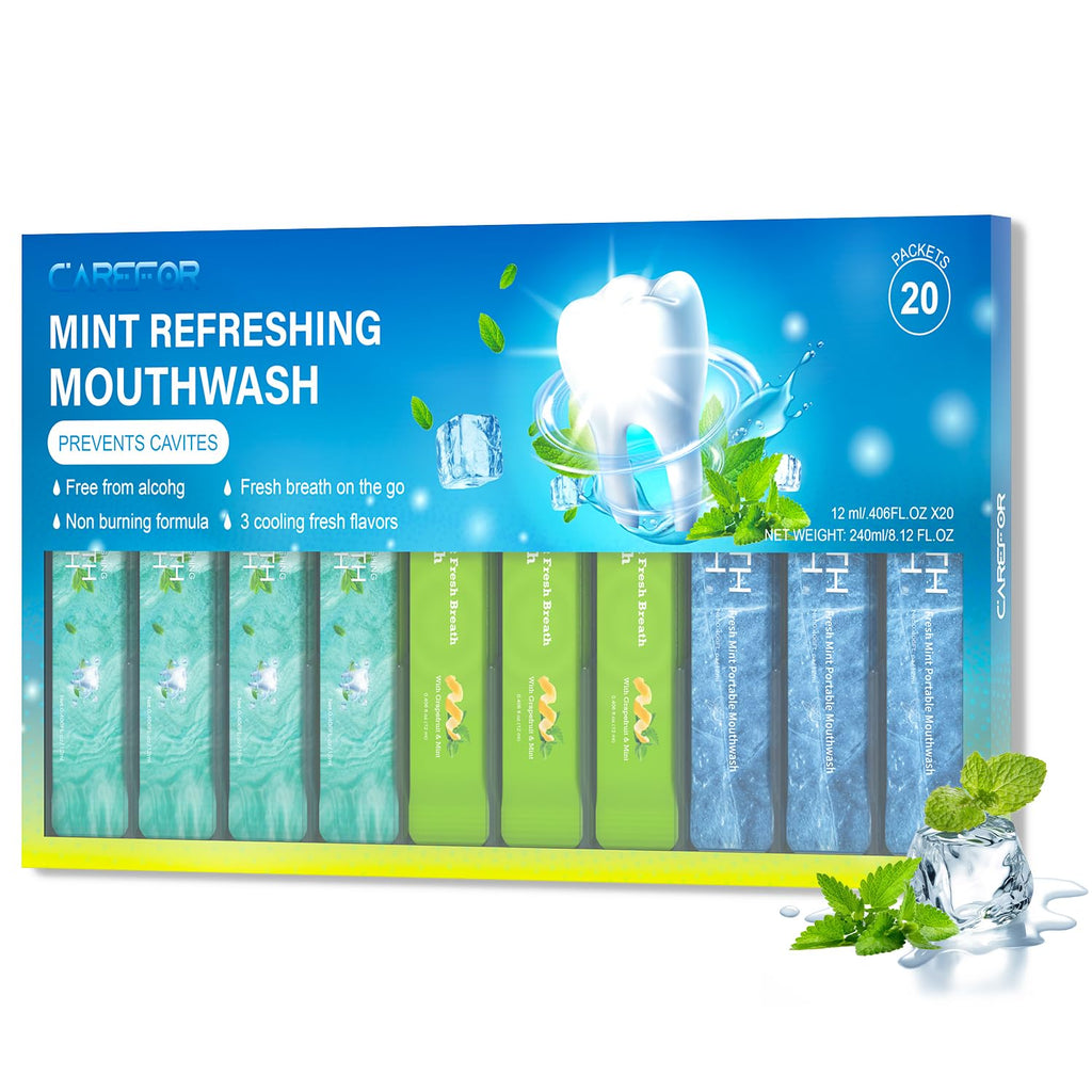 Travel Size Mouthwash Packets – 3 Flavors (Fresh Mint, ICY Mint, Grapefruit Mint)