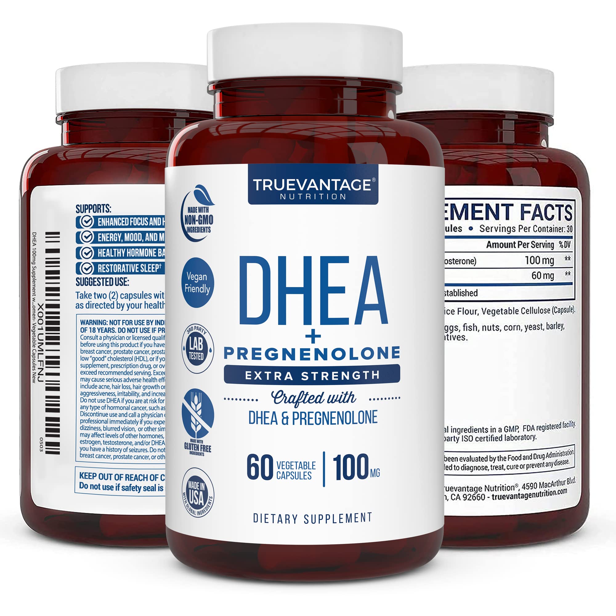 Truevantage Nutrition DHEA 100mg + Pregnenolone 60mg – Hormone Balance & Energy (Veggie Capsules)