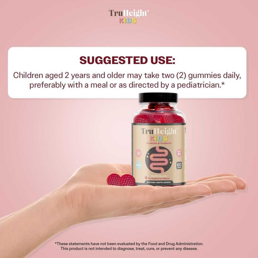 TruHeight Kids Prebiotic & Probiotic Gummies - Strawberry Flavor 2+