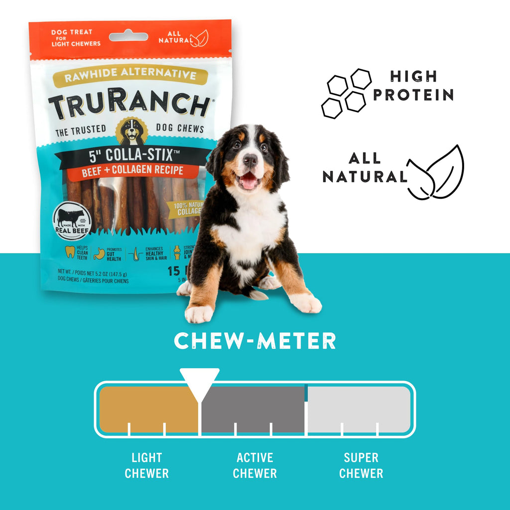 TRURANCH Collagen Sticks for Dogs - 5-inch Rawhide Alternative for Joints & Skin Health