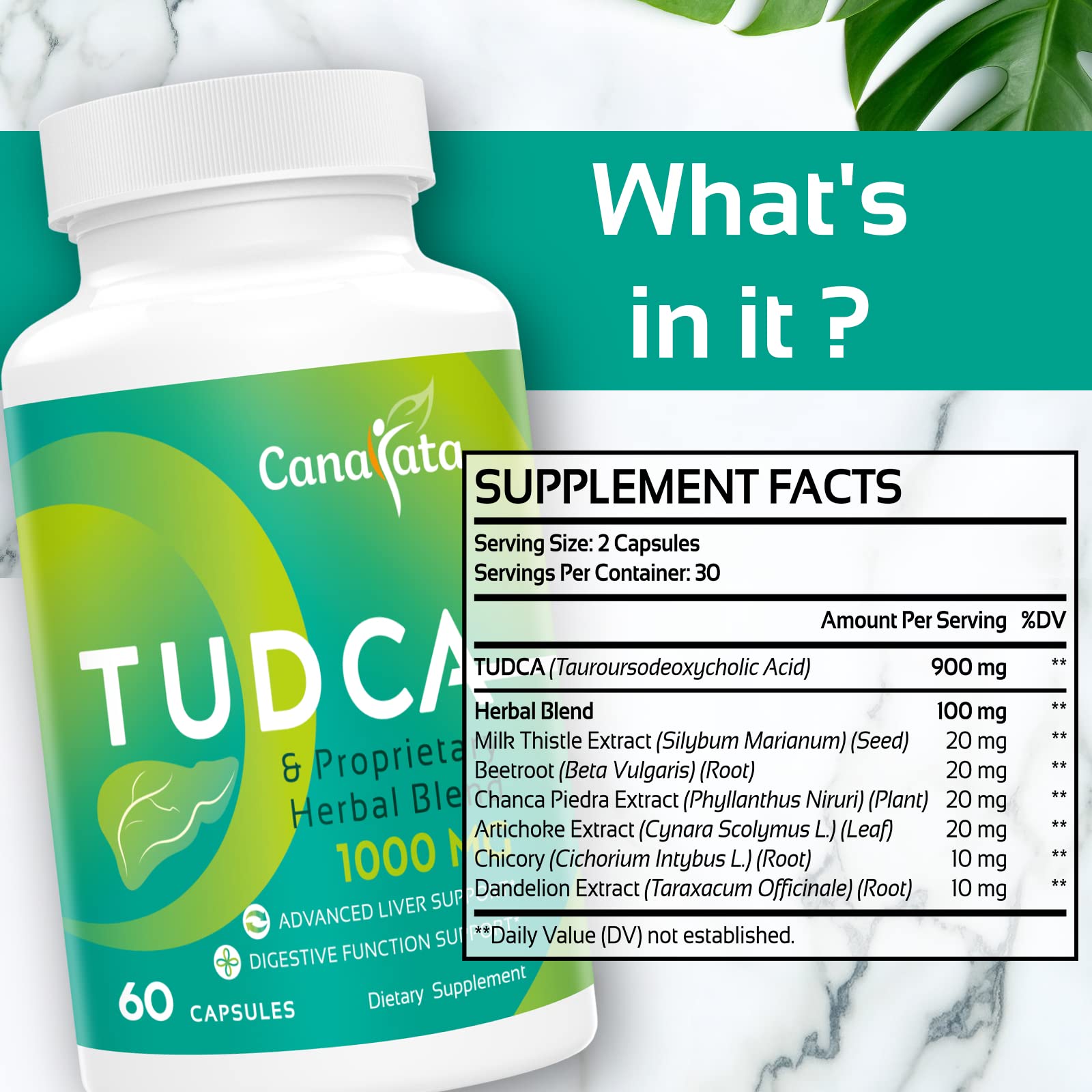 TUDCA Liver Support 1000mg - 60 Vegan Capsules | Milk Thistle & Herbal Blend