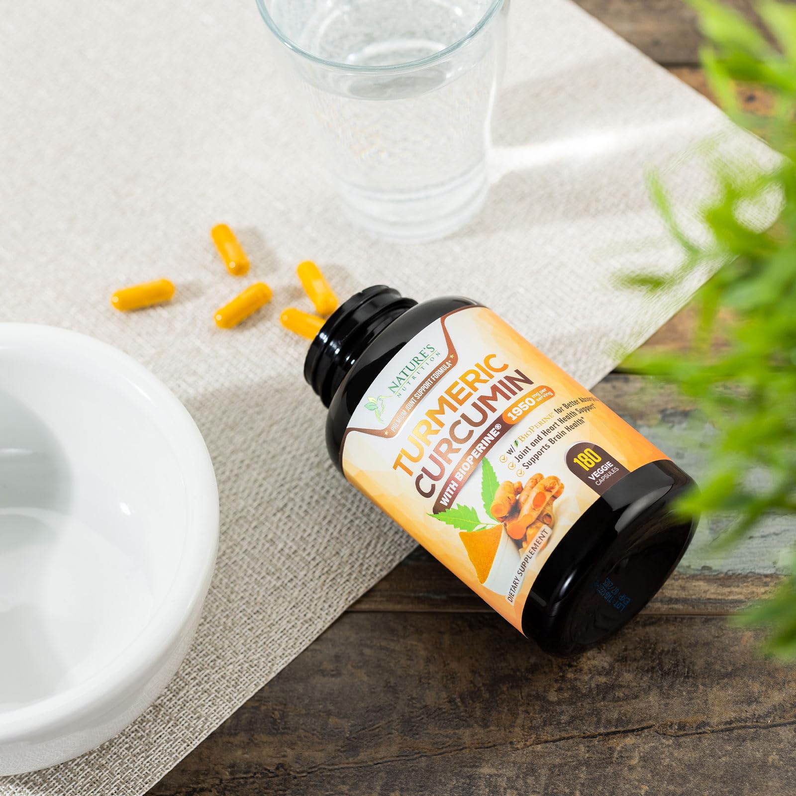 Turmeric Curcumin Supplement 1950mg - 95% Curcuminoids with Organic Turmeric & BioPerine Black Pepper Extract for Best Absorption, Natural Vegan Joint Support, Non-GMO, Bottled in USA - 180 Capsules