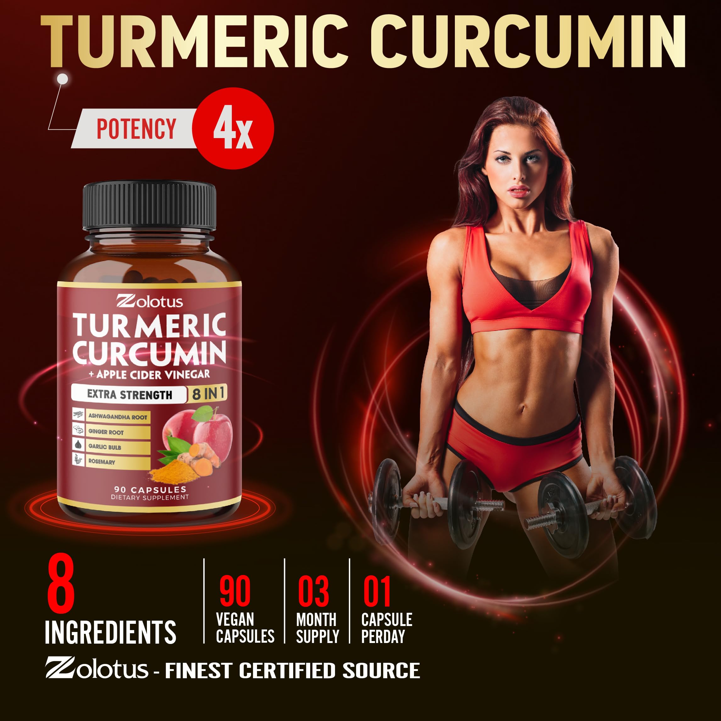 7 in 1 Turmeric Curcumin + Apple Cider Vinegar Capsules – 3 Month Supply
