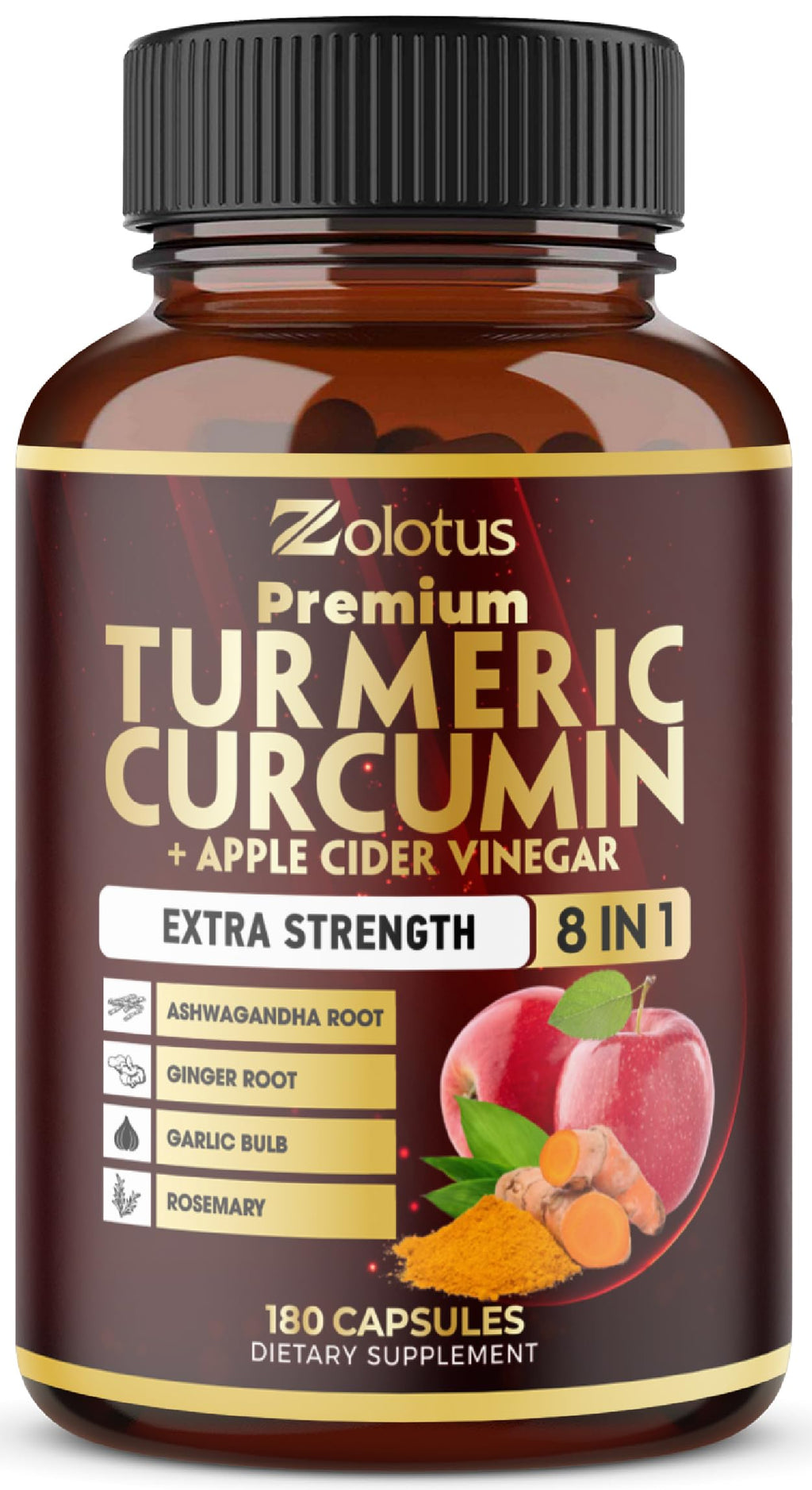 7 in 1 Turmeric Curcumin + Apple Cider Vinegar Capsules – 180 Count, 6 Month Supply